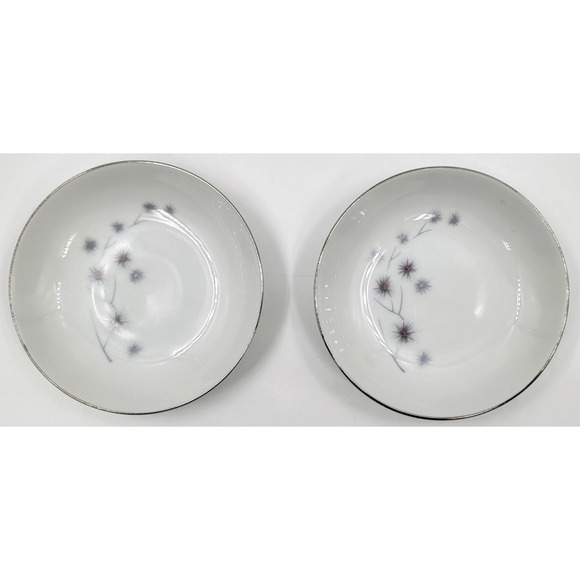 Creative Platinum Star Burst Fruit Dessert Bowl 5 1/2" Silver Trim Set of 2 - Picture 3 of 6